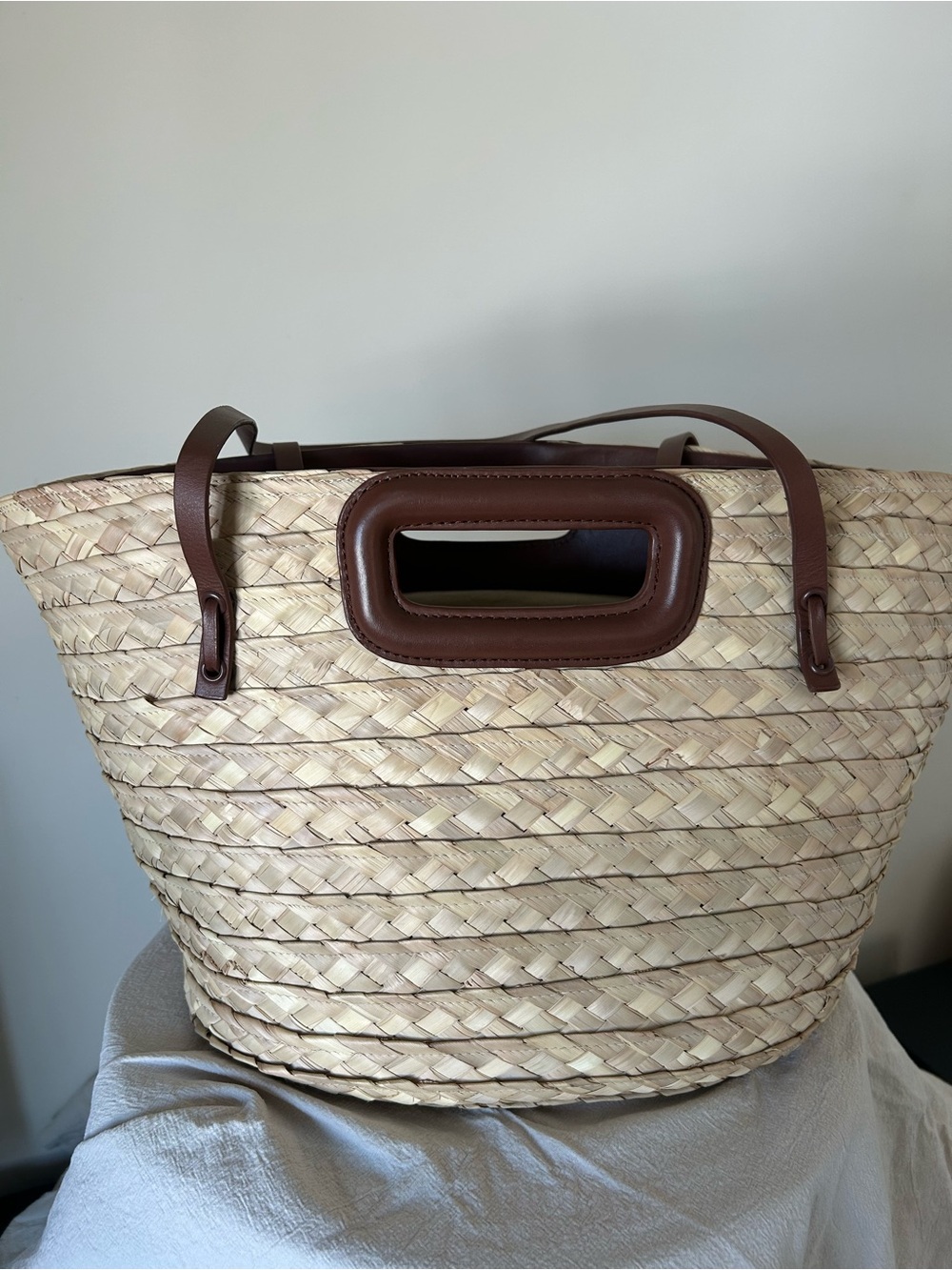 Maje woven Tote with Brown Leather Handles - Picture 6 of 9